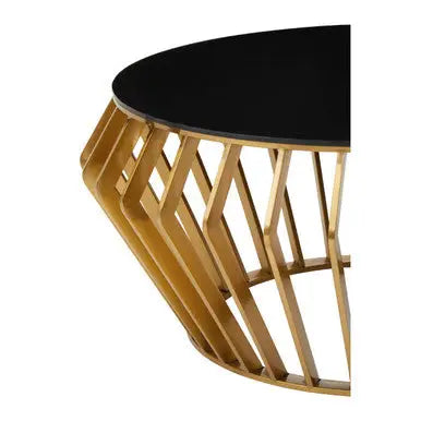 Gold Base Round Coffee Table with Black Glass Top, Ackley