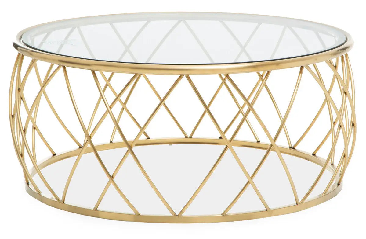 Gold Base Round Coffee Table with Clear Glass Top, Ackley