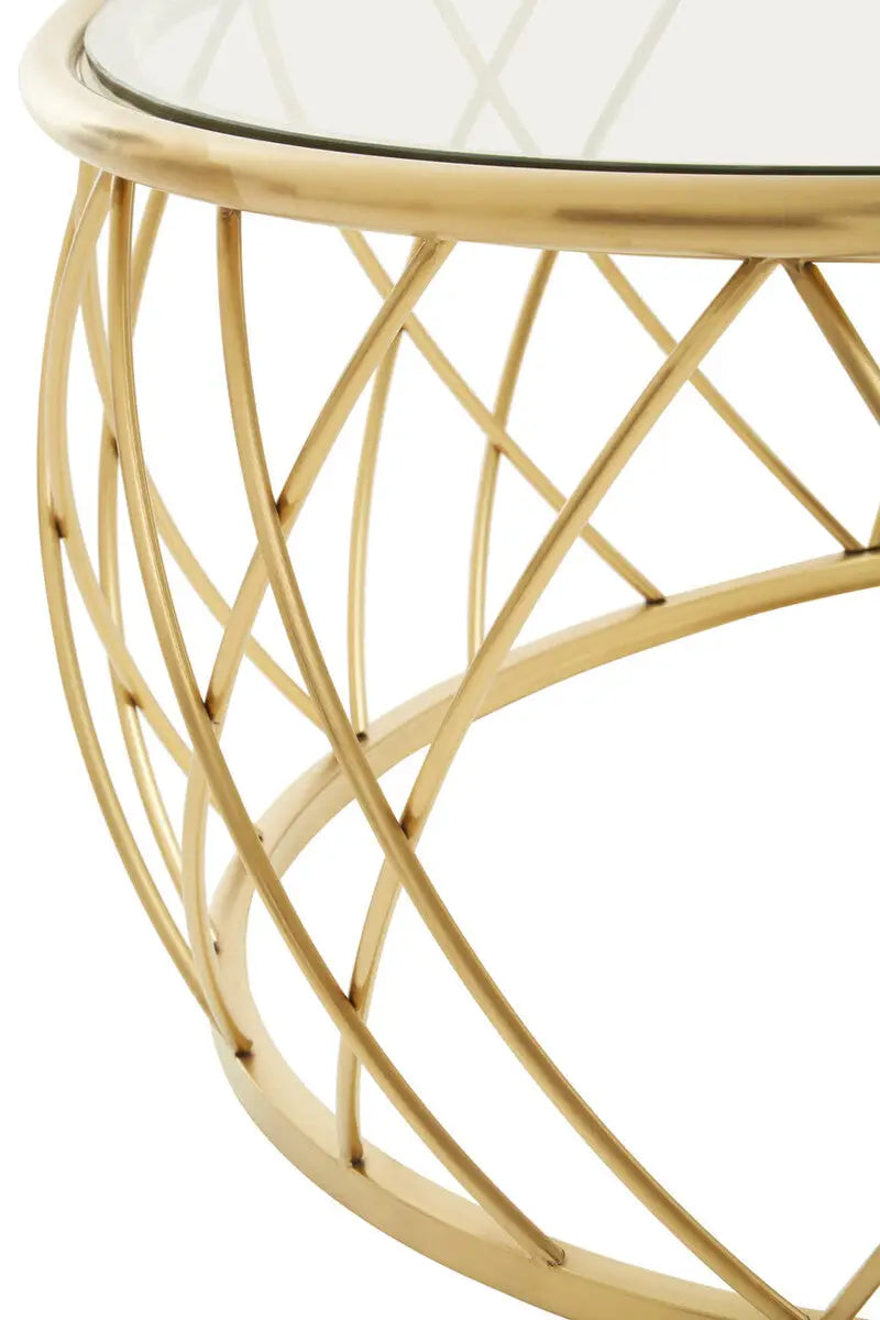 Gold Base Round Coffee Table with Clear Glass Top, Ackley