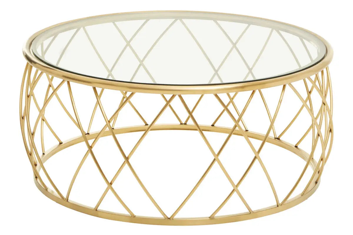 Gold Base Round Coffee Table with Clear Glass Top, Ackley