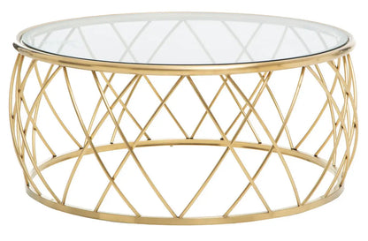 Gold Base Round Coffee Table with Clear Glass Top, Ackley