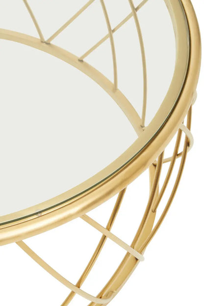 Gold Base Round Coffee Table with Clear Glass Top, Ackley