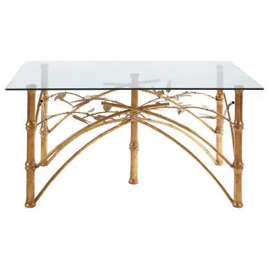 Gold Clear Tempered Glass Top Table with Bamboo Design Metal Legs, Zariah