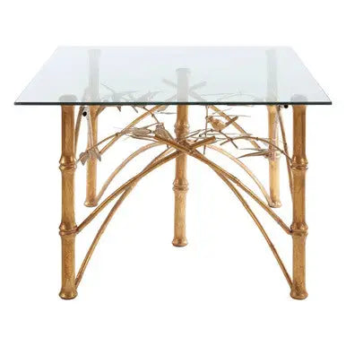 Gold Clear Tempered Glass Top Table with Bamboo Design Metal Legs, Zariah