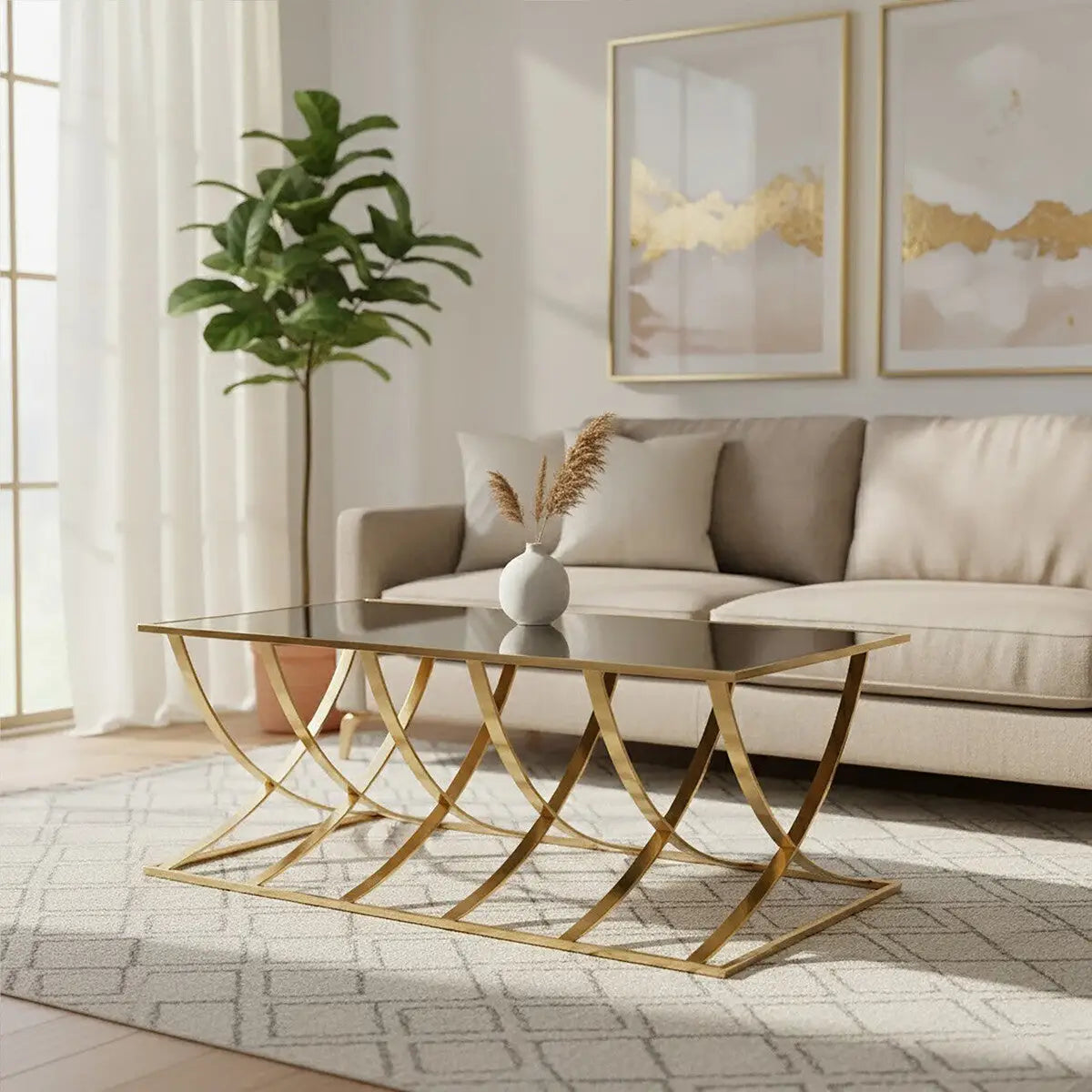 Gold Coffee Table with Mirrored Top, Reena