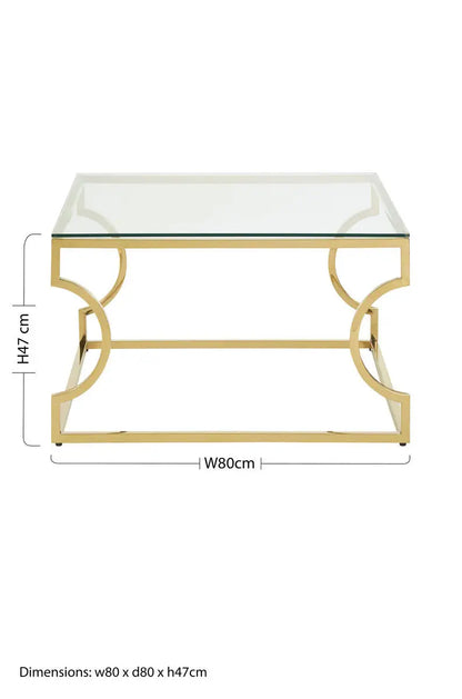Gold Curved Frame Coffee Table with Clear Tempered Glass Top, Allure