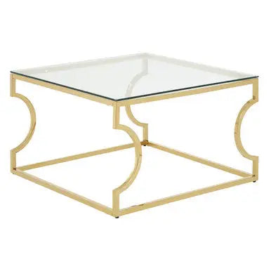 Gold Curved Frame Coffee Table with Clear Tempered Glass Top, Allure
