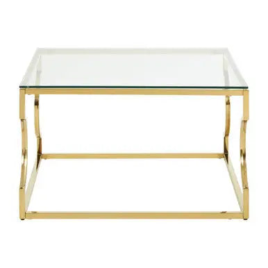 Gold Curved Frame Coffee Table with Clear Tempered Glass Top, Allure
