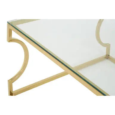 Gold Curved Frame Coffee Table with Clear Tempered Glass Top, Allure