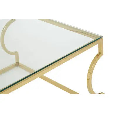 Gold Curved Frame Coffee Table with Clear Tempered Glass Top, Allure