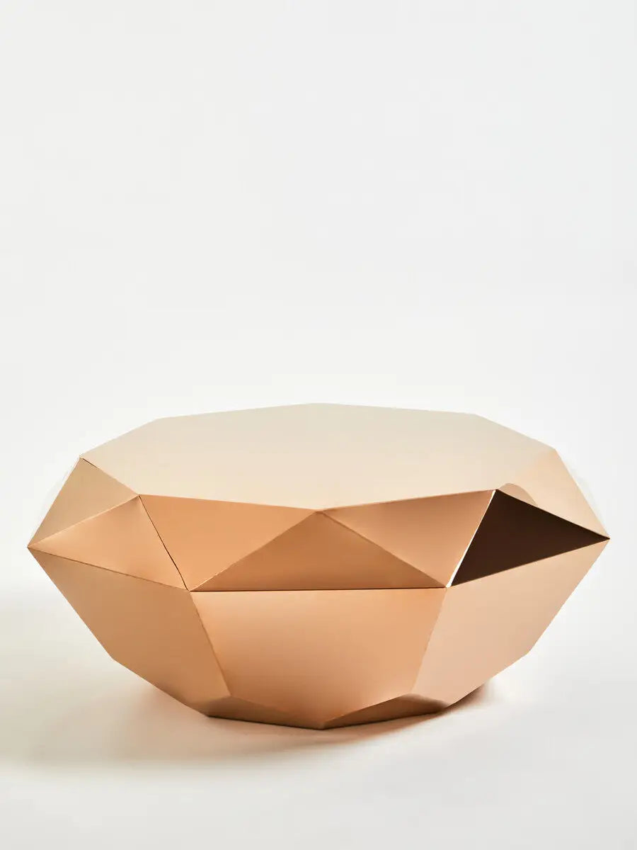 Gold Diamond Cut Stainless Steel Coffee Table with Hexagonal Tabletop, Allure