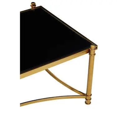Gold Finish Base Coffee Table with Black Glass Top, Ackley