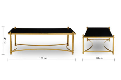 Gold Finish Base Coffee Table with Black Glass Top, Ackley