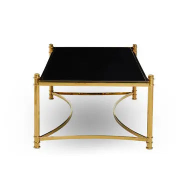 Gold Finish Base Coffee Table with Black Glass Top, Ackley