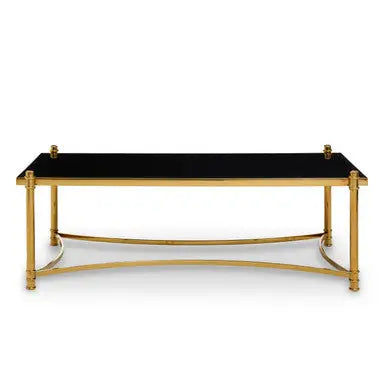 Gold Finish Base Coffee Table with Black Glass Top, Ackley