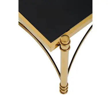 Gold Finish Base Coffee Table with Black Glass Top, Ackley
