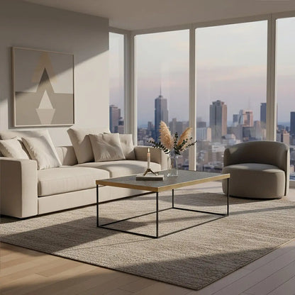 Gold Finish Coffee Table with Black Metal Frame, Akola