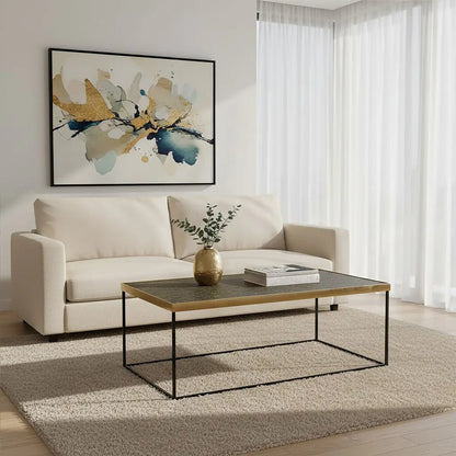 Gold Finish Coffee Table with Black Metal Frame, Akola