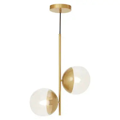 Gold Finish Pendant Light with Two Glass Shades | Revive