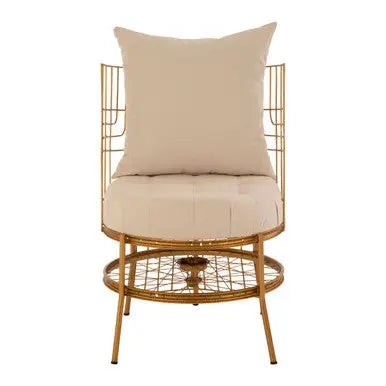 Gold Finish Wheel Design Chair with Cushion | Mantis