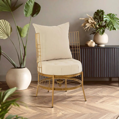 Gold Finish Wheel Design Chair with Cushion | Mantis