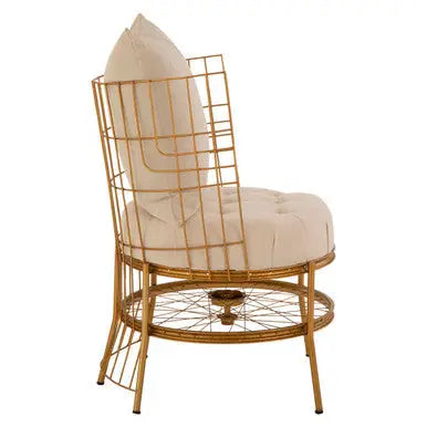 Gold Finish Wheel Design Chair with Cushion | Mantis