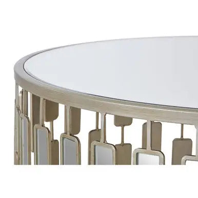 Gold Large Round Coffee Table with Mirrored Top, Raina