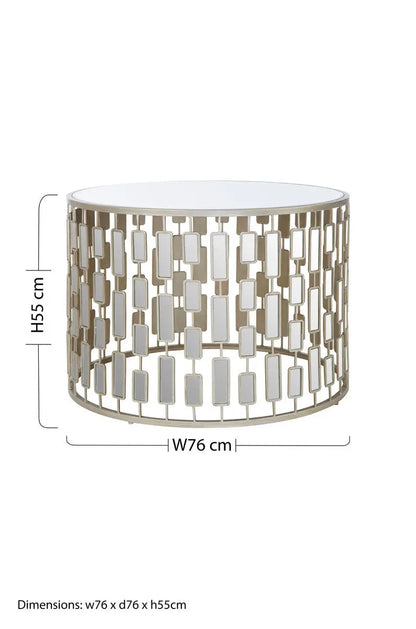 Gold Large Round Coffee Table with Mirrored Top, Raina