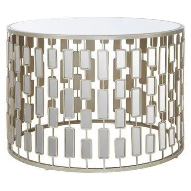 Gold Large Round Coffee Table with Mirrored Top, Raina