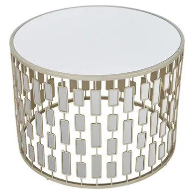 Gold Large Round Coffee Table with Mirrored Top, Raina