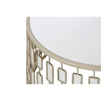 Gold Large Round Coffee Table with Mirrored Top, Raina
