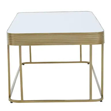 Gold Metal Coffee Table with Mirrored Top and Decorative Textured Edge, Ella