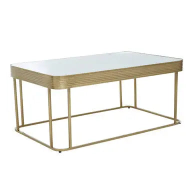 Gold Metal Coffee Table with Mirrored Top and Decorative Textured Edge, Ella