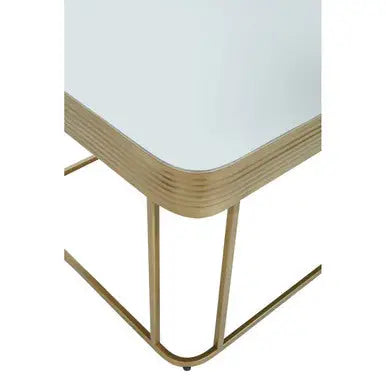 Gold Metal Coffee Table with Mirrored Top and Decorative Textured Edge, Ella