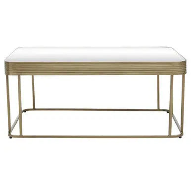Gold Metal Coffee Table with Mirrored Top and Decorative Textured Edge, Ella