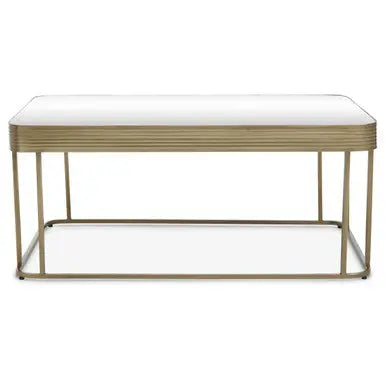 Gold Metal Coffee Table with Mirrored Top and Decorative Textured Edge, Ella
