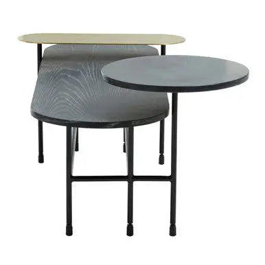 Gold Oak Veneer and Black Marble Top Coffee Table with Iron Legs, Serrano