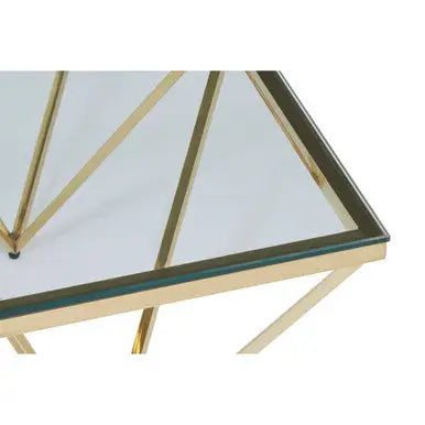 Gold Prismatic Square Coffee Table with Clear Glass Top and Pincer Style Legs, Allure