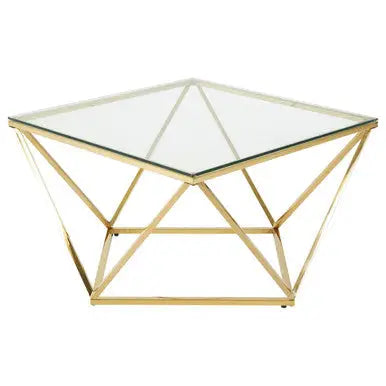 Gold Stainless Steel Twist Base Coffee Table with Tempered Glass Top, Allure