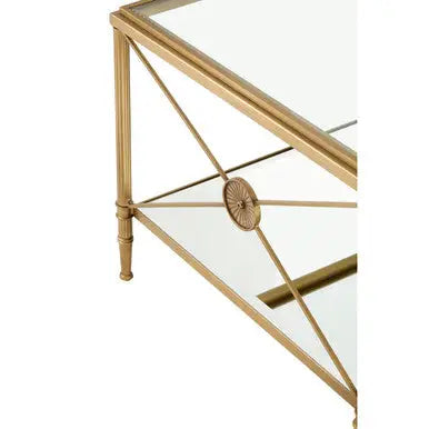 Gold Tarnished Brass Frame Coffee Table with Two-Tier Glass Shelves | Axis