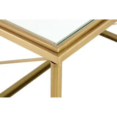 Gold Tarnished Brass Frame Coffee Table with Two-Tier Glass Shelves | Axis