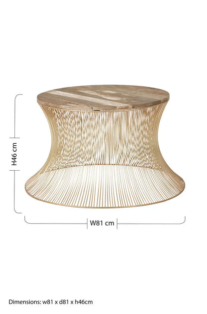 Gold Wooden Top Coffee Table with Metallic Hourglass Frame, Templar
