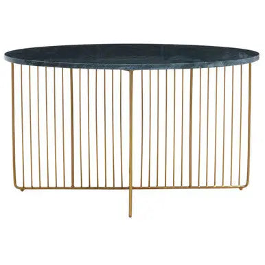 Green Round Marble Coffee Table with Gold Iron Rod Base, Nirav