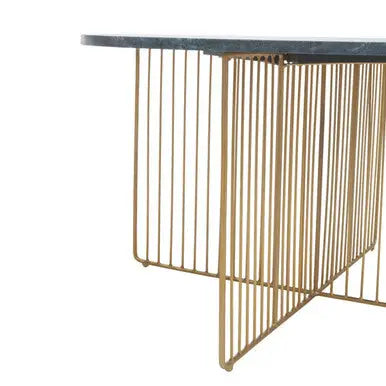 Green Round Marble Coffee Table with Gold Iron Rod Base, Nirav