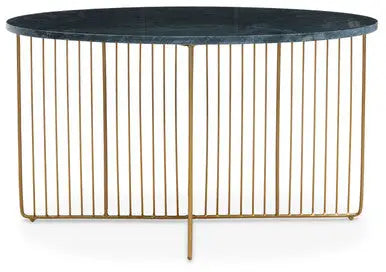 Green Round Marble Coffee Table with Gold Iron Rod Base, Nirav