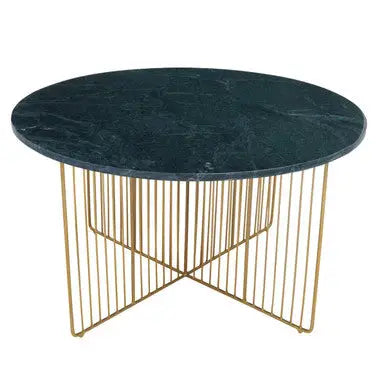 Green Round Marble Coffee Table with Gold Iron Rod Base, Nirav