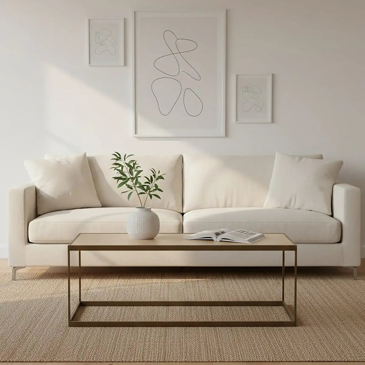 Grenoble Oak Veneer Coffee Table with Brushed Brass Frame