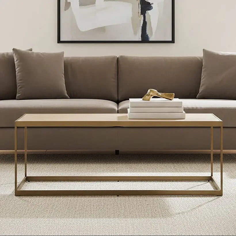 Grenoble Oak Veneer Coffee Table with Brushed Brass Frame