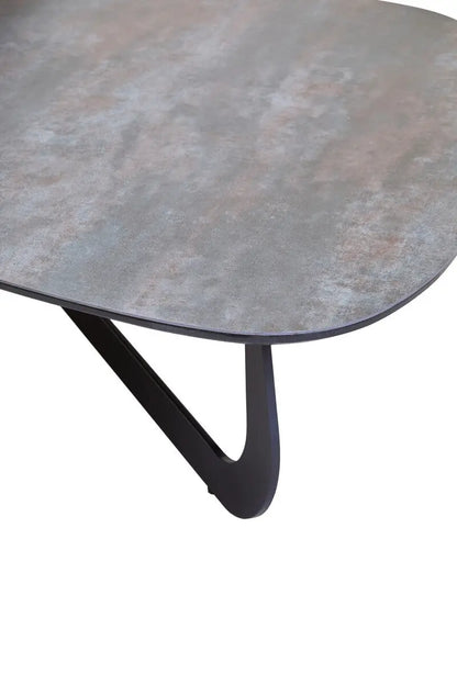 Grey and White Marble Effect Ceramic Tops Large 2-Tier Asymmetrical Coffee Table with Black Metal Base, Imperia