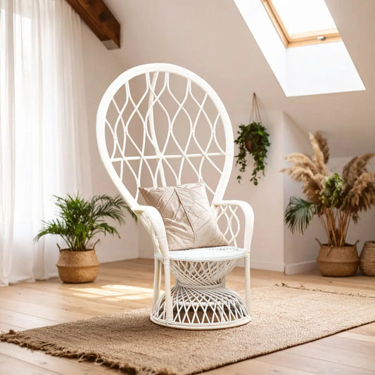 Grey and White Natural Rattan Curved Chair | Java